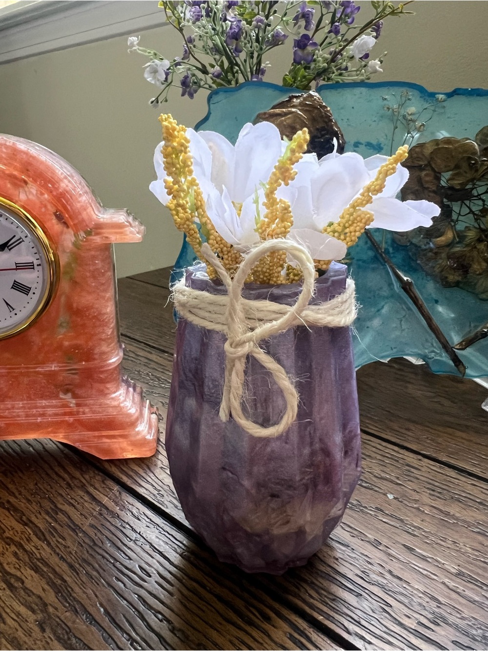 Handcrafted  Resin Purple Decorative Vase and a Jute Bow - Home Accents